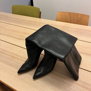 Zara Black Leather Pointed Toe Boots